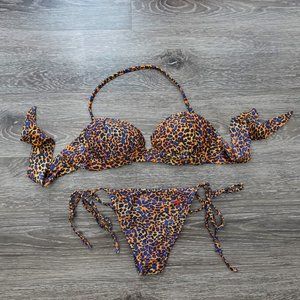 Agua De Coco Gold & Blue Leopard Print Bikini